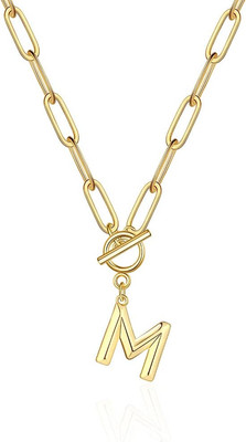 Toggle Clasp Capital A-Z Initial Necklace for Women Hiphop Gold Alphabet Pendant