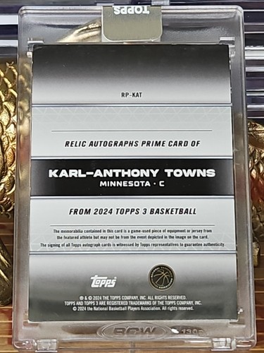 2024 Topps 3 Karl Anthony Towns Game-Worn Relic Auto ✨️10/10✨️ Factory Sealed - Picture 2 of 2