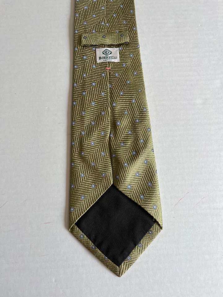 Corbata Borrelli Hombre Cuello Seda Verde Lunares 58L 4W Hecha en Italia Foto 2 de 4