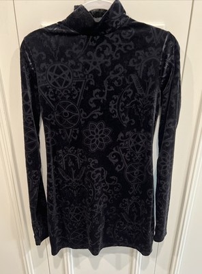 Killstar Black Velvet Long Sleeve Dress Size Small Witchy Gothic Symbols Pattern