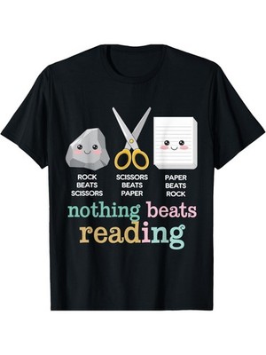 Rock Paper Scissors Nothing Beats Reading Funny Book Lover T-Shirt Cotton C