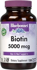 Bluebonnet Nutrition Biotin 5000 mcg, Hair & Nail 120 Count (Pack of 1) 