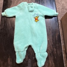 Vintage Winnie the Pooh Disney Baby Sleeper Embroidered Green Fleece 0-6months