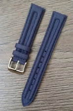 18mm VINTAGE APOLLO PRESTIGE STITCHED FABRIC BLUE WATCH STRAP, GOLD BUCKLE