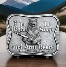Vtg 1980's The Right To Keep And Arm Bears Belt Buckle Bergamot 2nd Amendment 3D