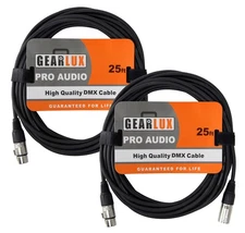 Gearlux 25ft DMX Cable 3 Pin Male to Female - 2 Pack for Lighting
