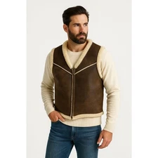 Vintage 1989 Ralph Lauren Shearling Vest Men M Brown Sheepskin Sherpa USA Wester