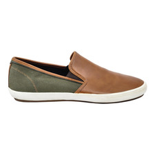 ALDO Haelasien-R Men’sBrown Leather & Olive Canvas Slip-On Loafer Shoes