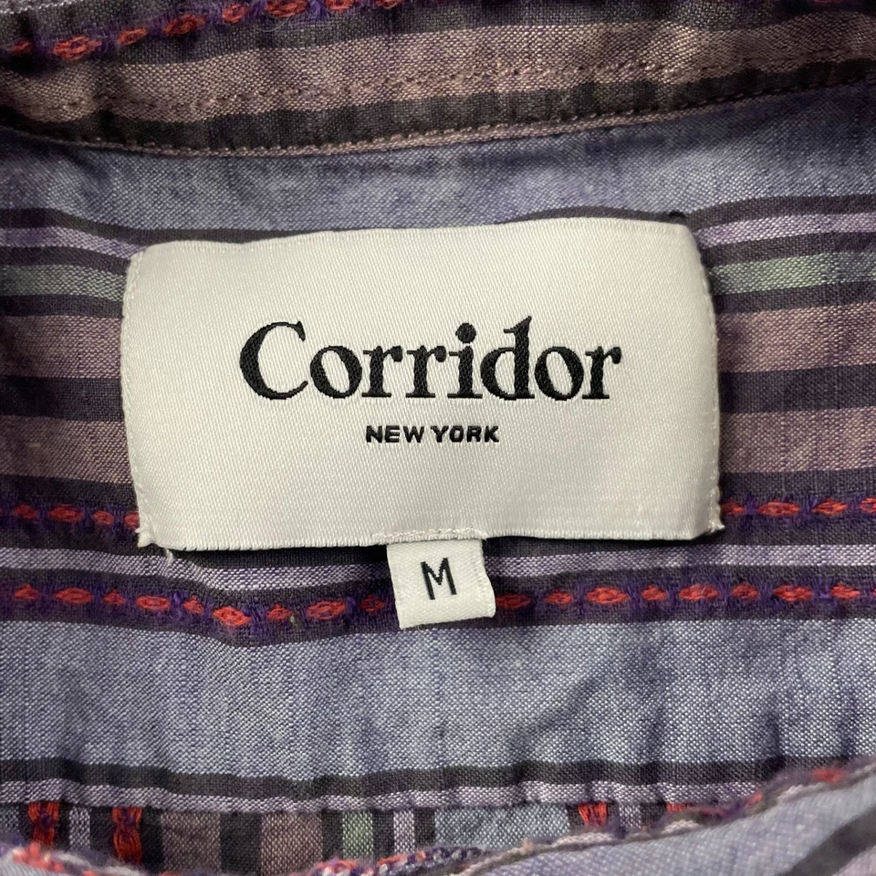 Camisa Corridor NYC Hombre Mediana Púrpura Rayas Abotonada Algodón Occidental Tejida Foto 3 de 4