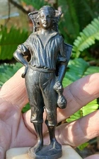 Antique Bronze Fisherman Figure Match Holder Alabaster Base