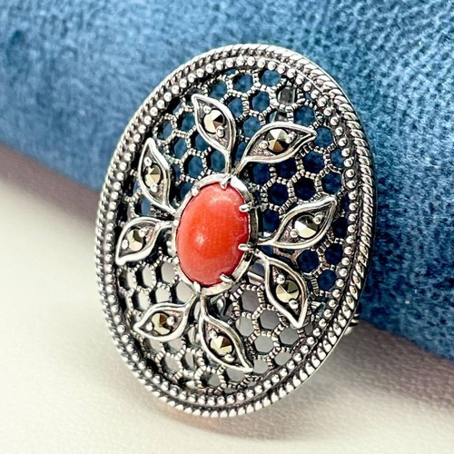 Rokuzan Coral Sterling Silver 2-Way Brooch 24-2795S Used