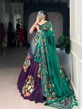 Indian Traditional Tasar Silk Lehenga Choli Foil Print Cultural Outfit For Women