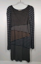 Joseph Ribkoff Black Gray Striped Stretch Long Sleeve Layered Dress Size 8