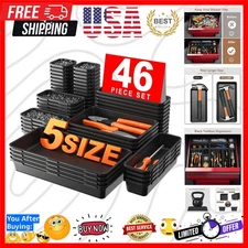 𝟰𝟲𝗣𝗖𝗦 & 5 Size】Tool Box Organizer Tray Divider Set, 【Black】 Desk Drawer ...