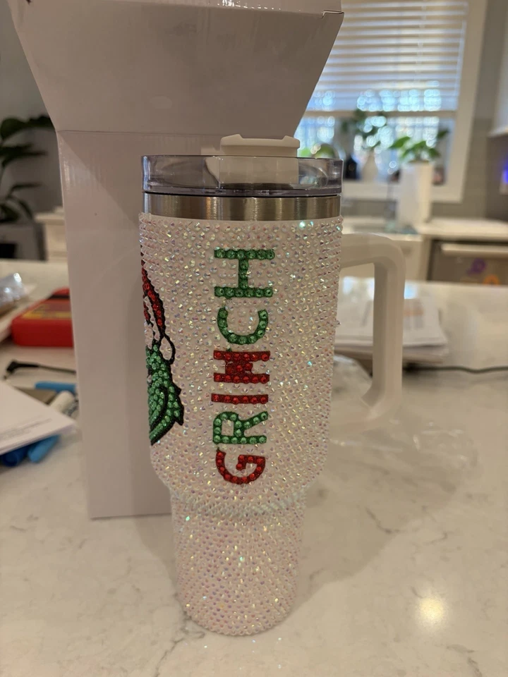 2 Vasos Navidad Grinch Estrás 40oz Rojo y Blanco Vacaciones Festivas Foto 3 de 4