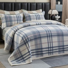Cotton Plaid Quilt Set, Ultra Soft 3 Pieces King Size Bedding with 2 Pillow S...