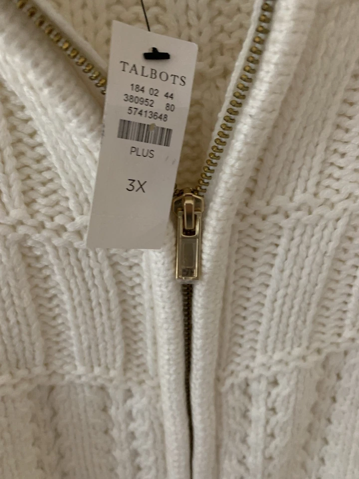 Cárdigan suéter Talbots marfil tejido con cable cremallera para mujer 3 X mezcla de algodón nuevo con etiquetas Foto 4 de 4