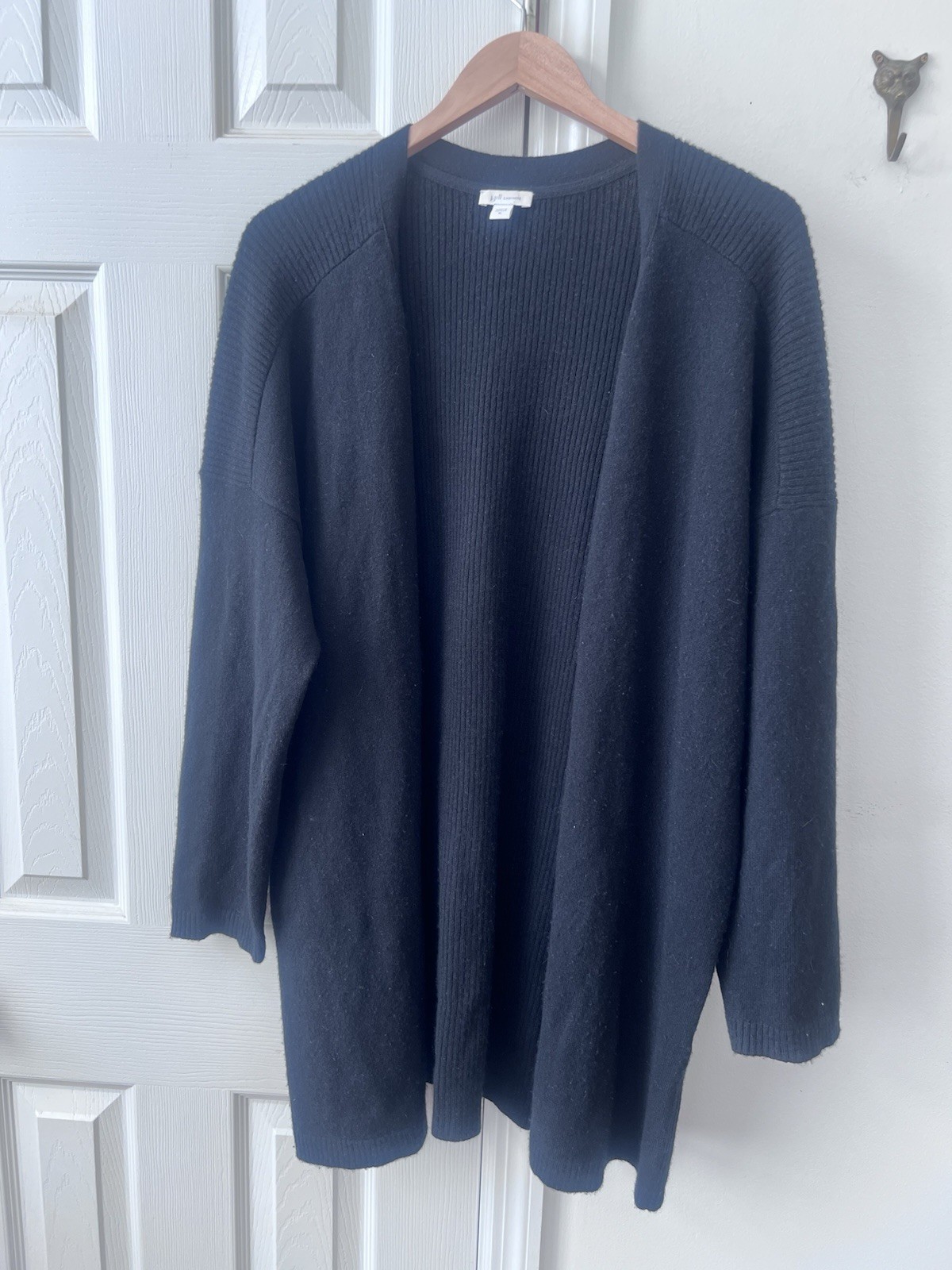 Black long-line open-front cashmere duster cardigan by J. Jill