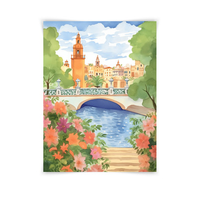 Seville Cathedral Watercolor Print, Spain Cityscape Art, UNFRAMED
