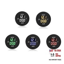 LED Digital Double Voltmeter, Round Panel Voltage Monitor Blue for Car Bleu