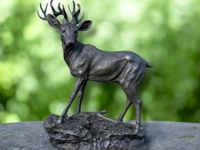 Bronze Deer Sculpture Marble Base Doe Buck Animal Statue Vintage Stag Decor Rare
