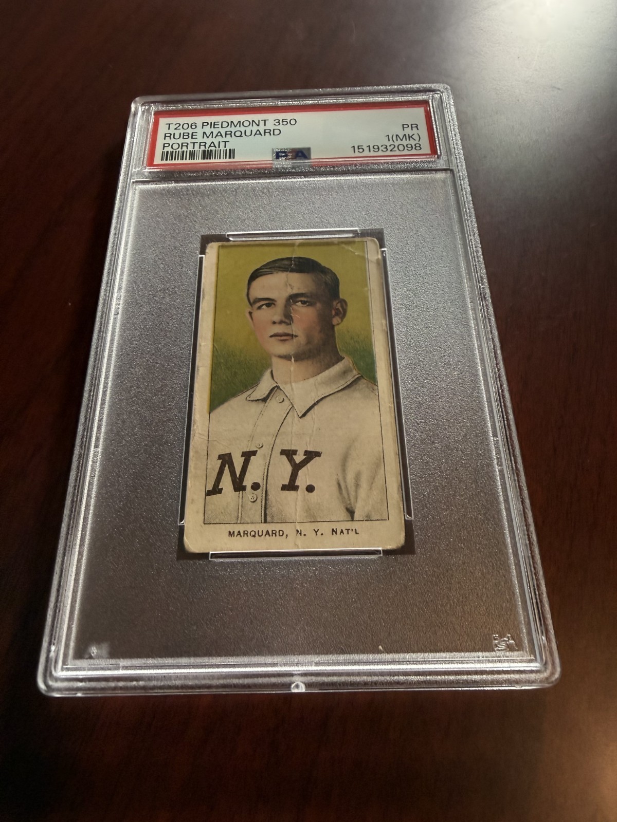 1909-11 T206 Piedmont 350 Rube Marquard Portrait Rookie Card HOF. PSA 1(mk)