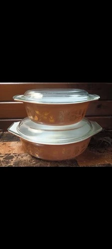 Vtg Brown Pyrex 1.5 Qt & 2.5 Qt Early American Oval Casserole Dishes with Lids