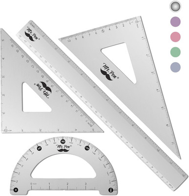 Mr. Pen Metal Geometry Kit - 4Pack Set Square, Protractor, Aluminum Ruler, Draft