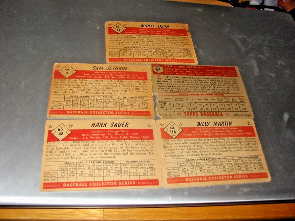 1952 Topps and 1953 Bowman 5 Card Lot with Allie Reynolds+Billy Martin++++ - Image 2 of 2
