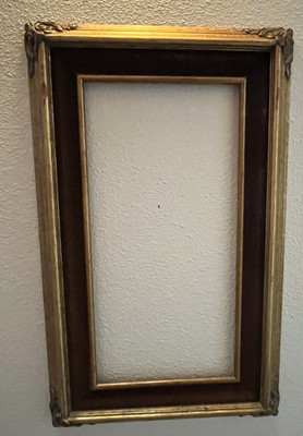 Vintage Gold Gilt Wood Frame Burgundy Velvet Fabric Insert Ornate Edges 17x27