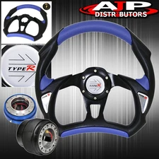 Pvc Leather Steering Wheel Blue Thin Quick Release Adapter For 90-93 Accord