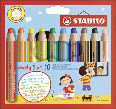 Buntstift, Wasserfarbe & Wachsmalkreide - STABILO woody 3 in 1 - 10er Pack -...