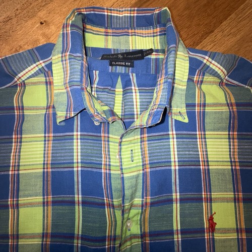 Herren Ralph Lauren Kurzarm kariert Knopfleiste XL grün blau - Bild 4 von 10