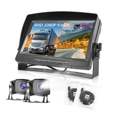 Dual RV Backup Camera System 1080P,  AHD Reversing Camera Monitor Wired 9 Inch