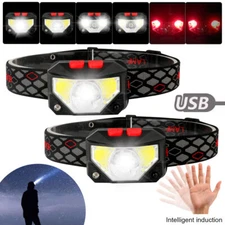 2PACK Headlamp COB LED Rechargeable Headlight Torch Work Light Bar Head Band USB