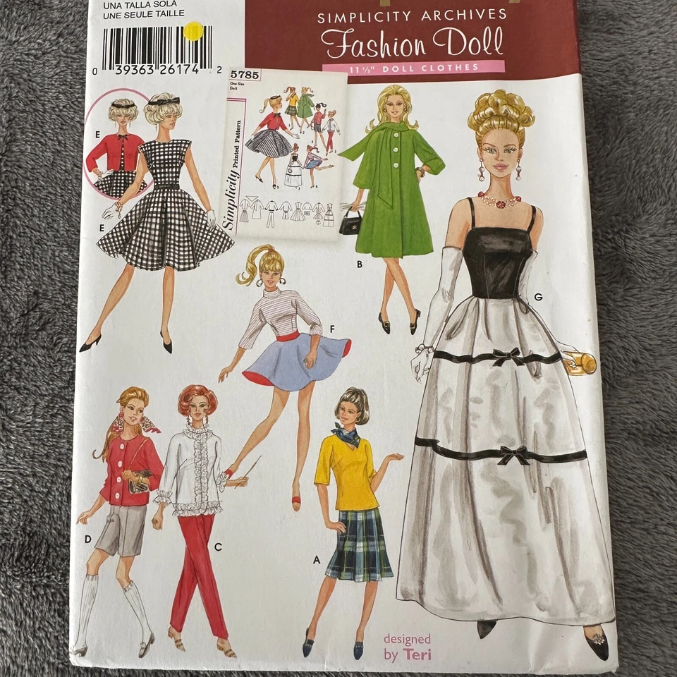 Simplicity Pattern 5785 11.5" Doll Fashion Doll Clothes Coat Blouse Shorts - Image 3 of 4