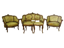 SALOTTO ANTICO SCOLPITO IN LEGNO DI NOCE