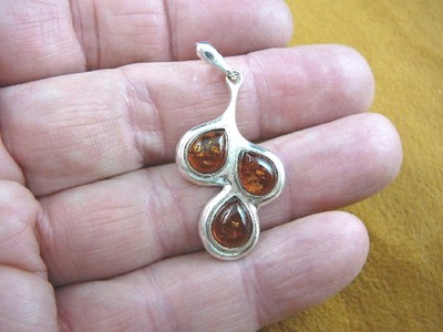 (P28-13) Orange AMBER pear stone Poland .925 Sterling SILVER teardrops PENDANT