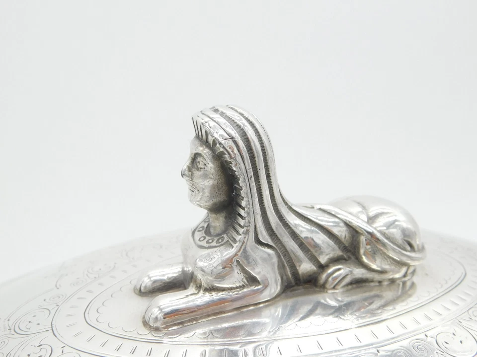 Викторианский большой посеребренный антикварный суп с диафрагмой египетского возрождения c1880 - Изображение 3 из 4