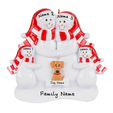 PERSONALIZED Snow Family With Tan Dog - Family of 4 Christmas Ornament Keepsake