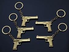 5x PCS Lot - Gold Gun Keychain Pistol Keyring Novelty Big Key Ring Fob Gifts