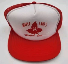 Vintage Maple Lanes Waterloo, Iowa Bowling Mesh Snapback Trucker Hat Cap Red A