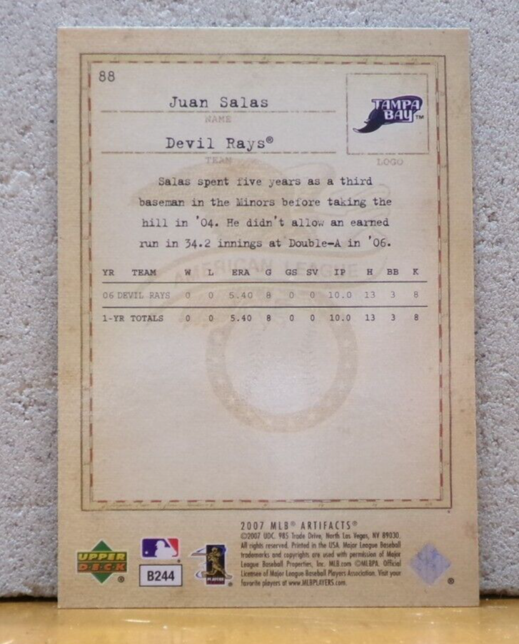 UPPER DECK MLB ARTIFACTS BASEBALL CARD TAMPA BAY DEVIL RAYS JUAN SALAS
