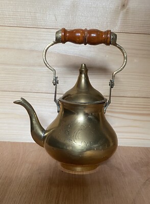 Vintage kleine Messing Teekanne mit Holzgriff Deckel Wasserkocher