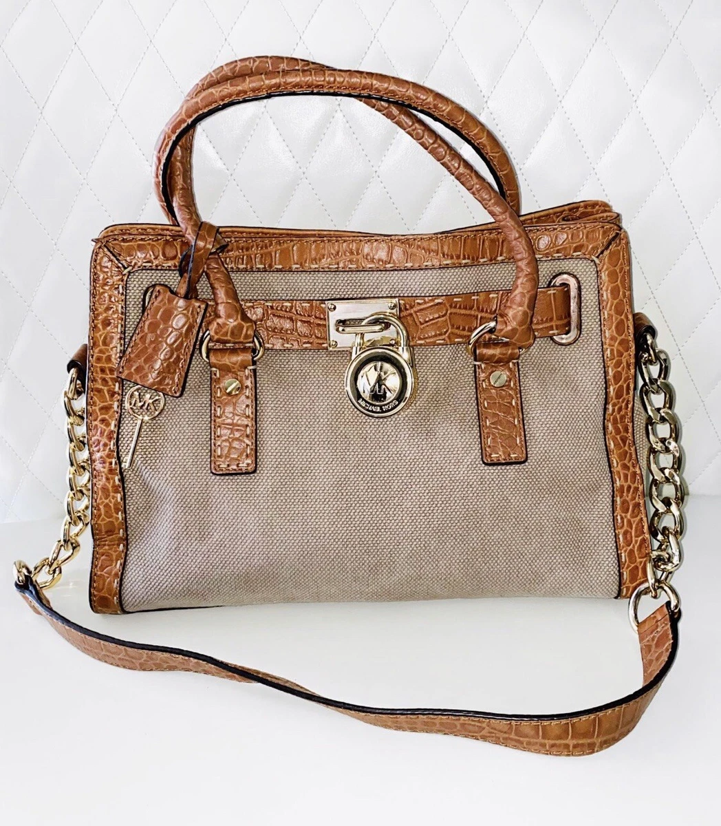 Michael Kors Hamilton Medium Satchel Key Lock Shoulder Bag In Signature  Brown