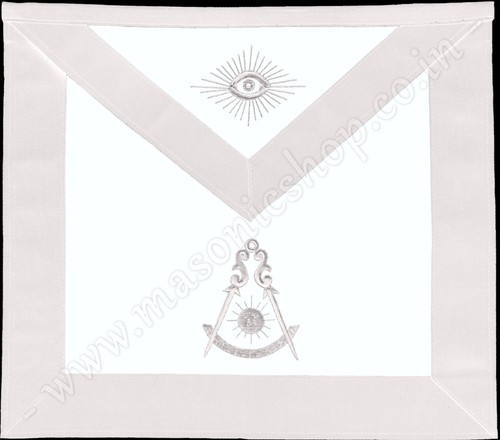 MASONIC PAST MASTER APRON ALL WHITE HAND EMBROIDERED (MA-411 WT)