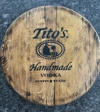 Authentic Bar Decor (Tito’s Vodka) Bourbon Whiskey Barrel Lid wood wall art