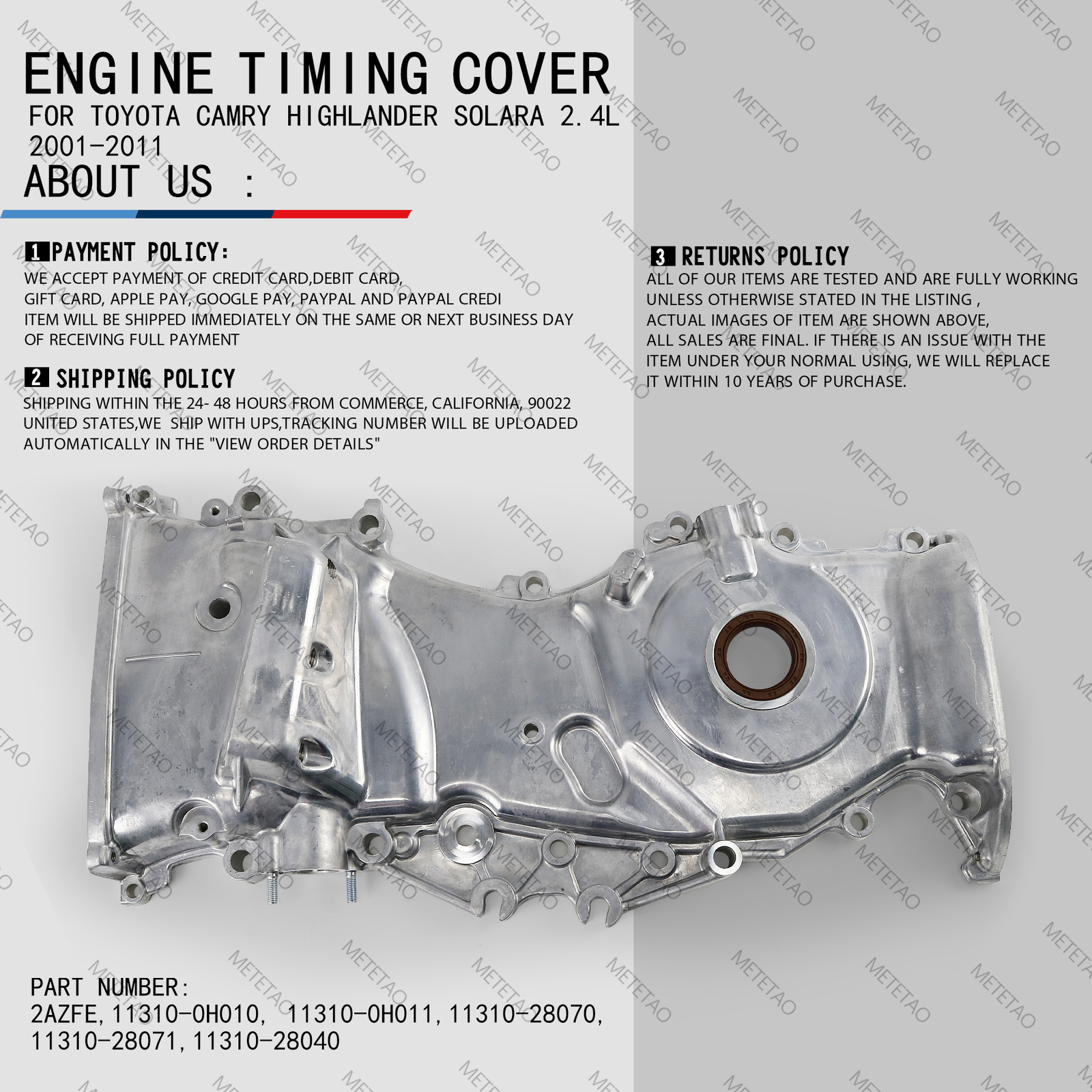 For Toyota Timing Cover 2.4L 20012011 Camry Highlander Solara 2AZFE eBay