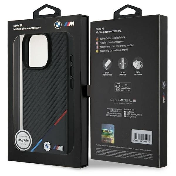 Phone Case iPhone 16 Pro BMW Tricolor Carbon Look Black MagSafe