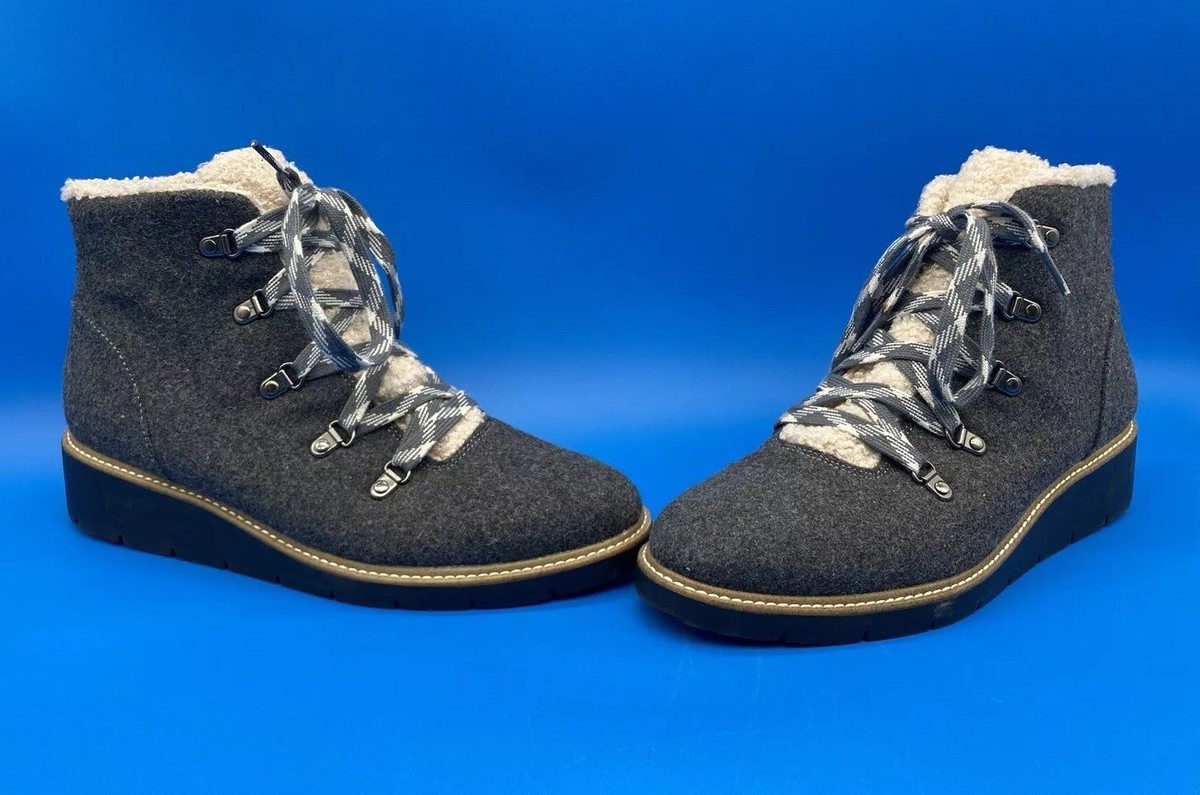 Dr Scholls Be Energized Sherpa Grey Wool Boots Hiking Winter